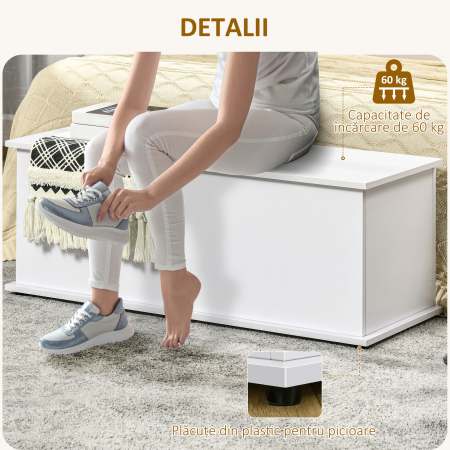  Cutie de Depozitare din Lemn, Moderna si Multifunctionala, pentru Camera, Intrare, Alb [5]