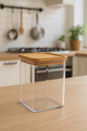 Cutie depozitare 5Five Eske patrata 1L, capac bambus, PS transparent [1]