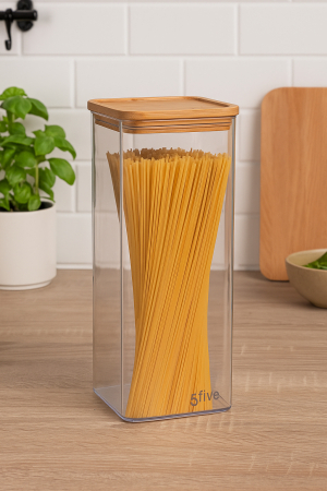 Cutie depozitare 5Five Eske patrata 2L, capac bambus, PS transparent [2]