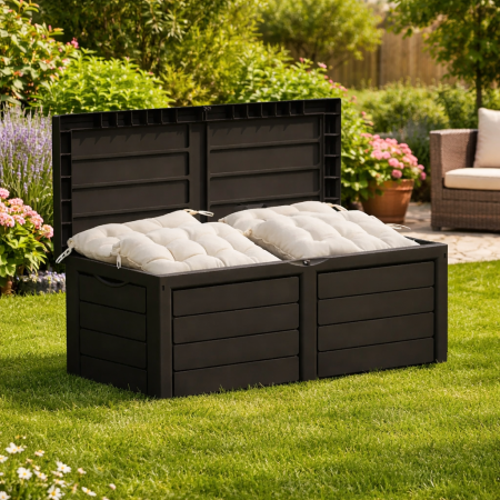 Cutie depozitare gradina 320 l, pentru perne si accesorii, 119x52x53 cm, negru [3]