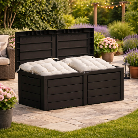 Cutie depozitare gradina 320 l, pentru perne si accesorii, 119x52x53 cm, negru [1]