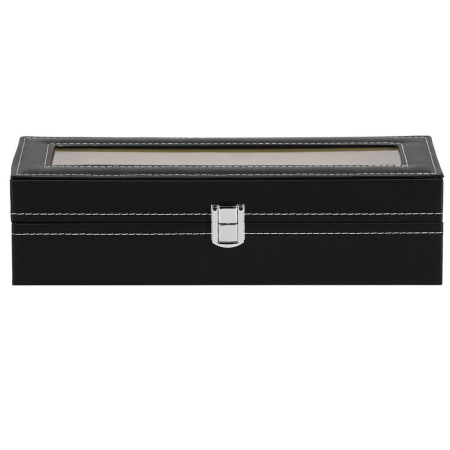 Cutie depozitare si organizare ceasuri, MDF, piele ecologica, 30x11x8cm, negru [2]