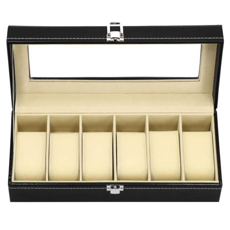 Cutie depozitare si organizare ceasuri, MDF, piele ecologica, 30x11x8cm, negru [8]