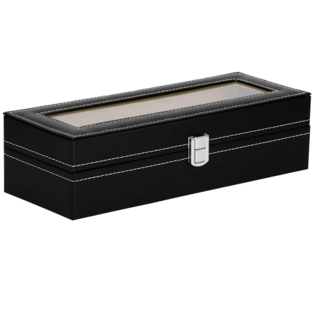 Cutie depozitare si organizare ceasuri, MDF, piele ecologica, 30x11x8cm, negru [1]