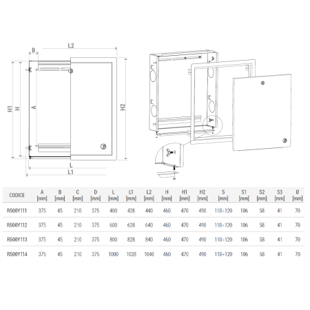 Cutie metalica incastrabila Giacomini R500Y114, 1000x460x110 mm, alba [1]