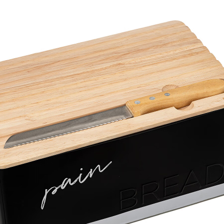 Cutie paine 5Five Color Edition cu capac din lemn, include cutit, 33x21x15 cm, negru [7]