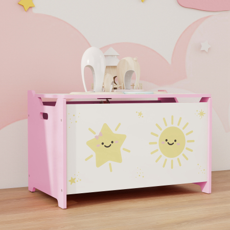  Cutie pentru Jucarii cu Capac, Balama de Siguranta si Manere Groove, Organizator pentru Depozitarea Jucariilor pentru Copii, Camera de Zi, Sala de Joaca, Roz [8]