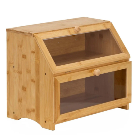 Cutie pentru paine cu 2 niveluri din bambus, cu ferestre transparente si inchidere magnetica, 39x25x32 cm, natur [1]