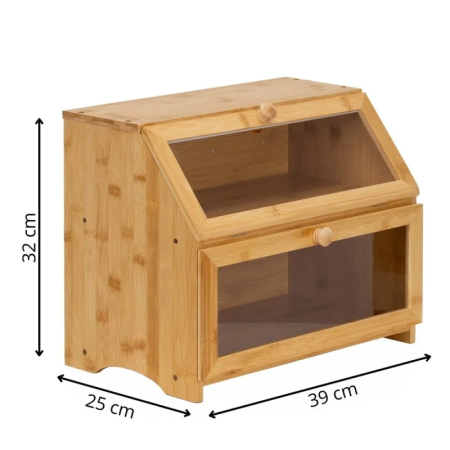 Cutie pentru paine cu 2 niveluri din bambus, cu ferestre transparente si inchidere magnetica, 39x25x32 cm, natur [14]