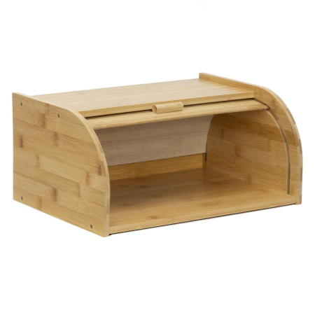 Cutie pentru paine din bambus cu capac glisant, raft superior, 38x28x18 cm, bambus natur maro [5]