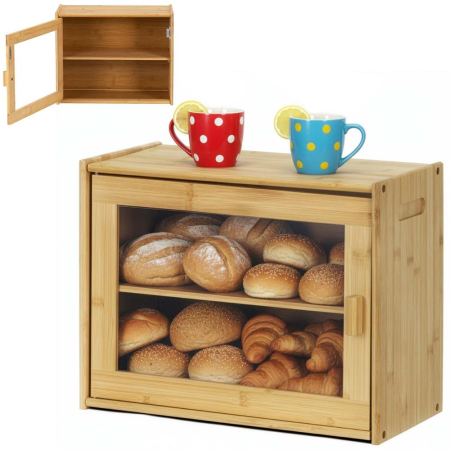Cutie pentru paine din bambus cu fereastra transparenta, inchidere magnetica, 39x20x31 cm, bambus natural [4]