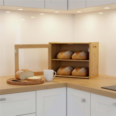 Cutie pentru paine din bambus cu fereastra transparenta, inchidere magnetica, 39x20x31 cm, bambus natural [13]