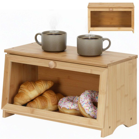 Cutie pentru paine din bambus cu fereastra transparenta, inchidere magnetica, 40x20x23 cm, bambus natural [2]