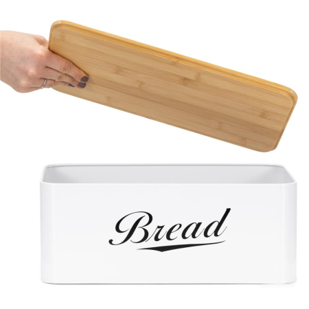 Cutie pentru paine din metal cu capac din bambus, finisaj lucios, 33x18x14 cm, alb [14]