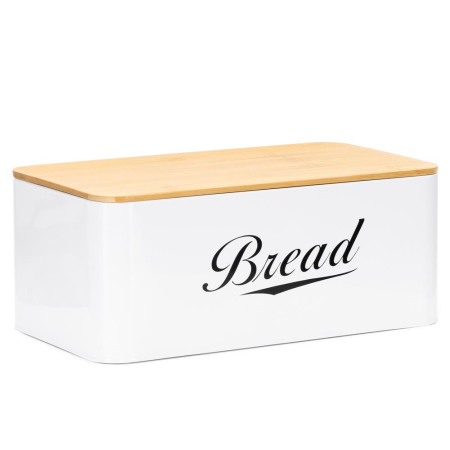 Suporturi si accesorii de bucatarie - Cutie pentru paine din metal cu capac din bambus, finisaj lucios, 33x18x14 cm, alb