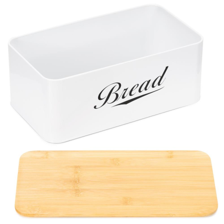 Cutie pentru paine din metal cu capac din bambus, finisaj lucios, 33x18x14 cm, alb [12]