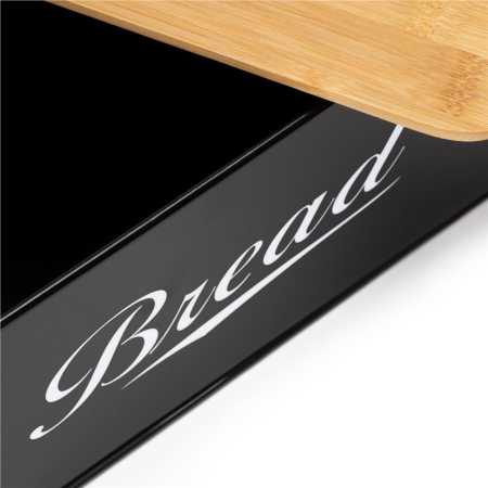 Cutie pentru paine din metal cu capac din bambus, finisaj lucios, 33x18x14 cm, negru [5]