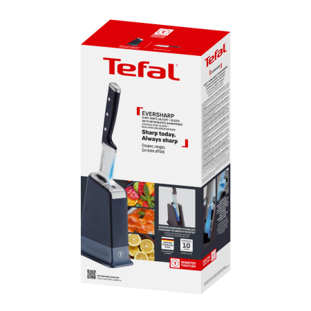 Cutitul bucatarului & suport Tefal EverSharp Pro K297S244, inox german, maner ergonomic, sistem de ascutire integrat, negru & argintiu [3]