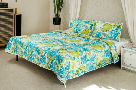 Textile & Saltele - Cuvertura Brius De Pat Imprimata 200x240+2 Fete Perna 50x70, Model 4 Imprimeu Palmier