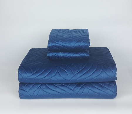 Cuvertura Brius de Pat Velvet 220/240 + 2 Fete de Perna, Catifea, Fata Perna 50 x 70 cm, ALBASTRU INCHIS [2]