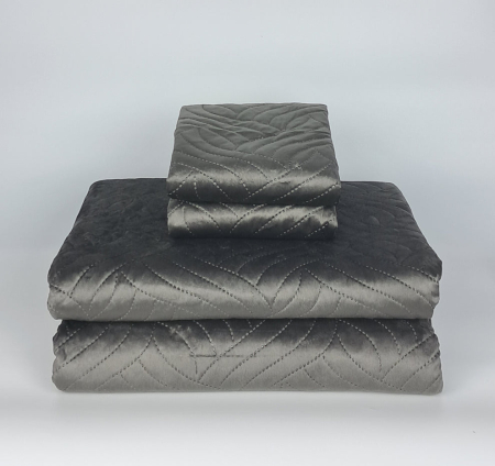 Cuvertura Brius de Pat Velvet 220/240 + 2 Fete de Perna, Catifea, Fata Perna 50 x 70 cm, GRI INCHIS [2]