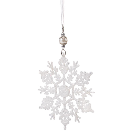 Decoratiune brad fulg de zapada, 13cm, alb cu sclipici [2]