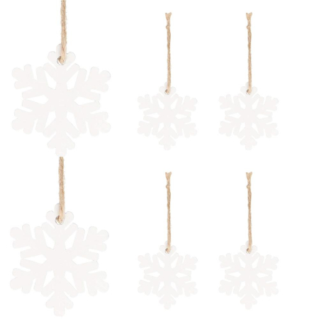 Decoratiune brad fulg de zapada din lemn, set 6 bucati, 4cm, alb [2]