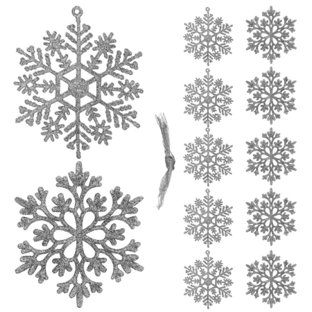 Decoratiune brad fulg de zapada, set 12 bucati, 10cm, argintiu [12]