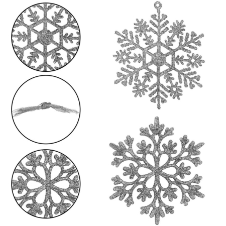 Decoratiune brad fulg de zapada, set 12 bucati, 10cm, argintiu [11]