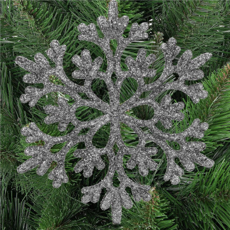 Decoratiune brad fulg de zapada, set 12 bucati, 10cm, argintiu [9]