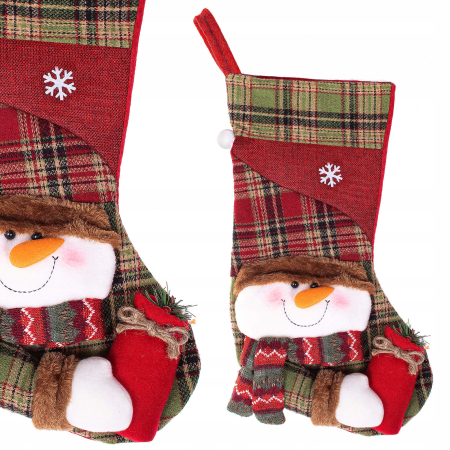Decoratiune Craciun, soseta pentru cadouri cu om de zapada, 42cm, rosu [5]