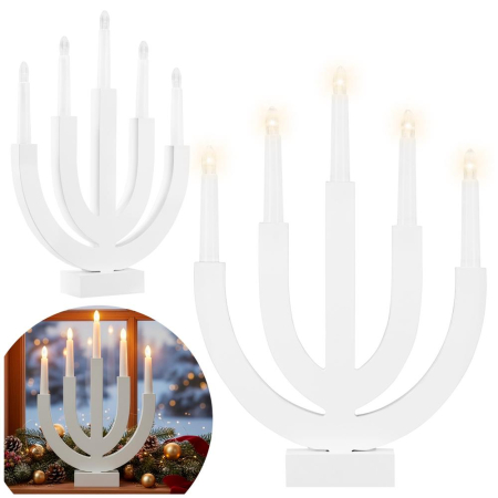 Decoratiune luminoasa tip sfesnic, din lemn, 39 cm, lumina calda, alimentare cu baterii, alb [1]