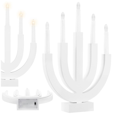 Decoratiune luminoasa tip sfesnic, din lemn, 39 cm, lumina calda, alimentare cu baterii, alb [3]