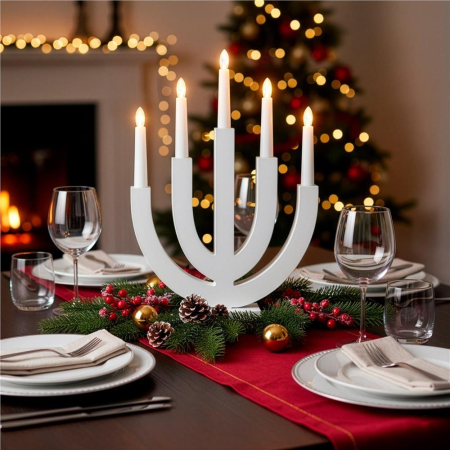 Decoratiune luminoasa tip sfesnic, din lemn, 39 cm, lumina calda, alimentare cu baterii, alb [7]