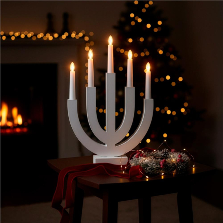 Decoratiune luminoasa tip sfesnic, din lemn, 39 cm, lumina calda, alimentare cu baterii, alb [6]