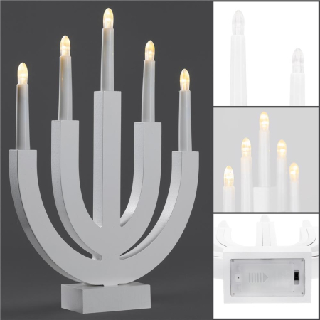 Decoratiune luminoasa tip sfesnic, din lemn, 39 cm, lumina calda, alimentare cu baterii, alb [13]