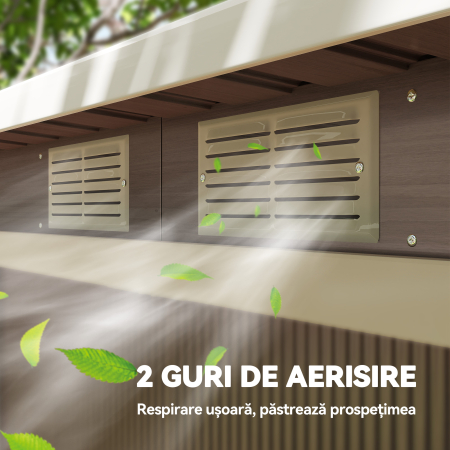  Depozit de Gradina din Otel cu 2 Ventilatii si 2 Usi Glisante, 280x130x172 cm, Maro Lemn [7]