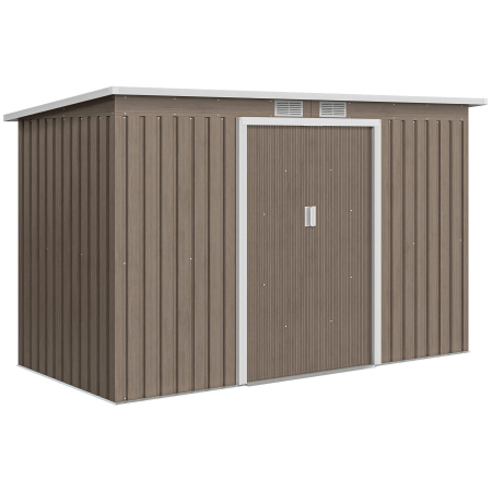 Gradina & balcon -  Depozit de Gradina din Otel cu 2 Ventilatii si 2 Usi Glisante, 280x130x172 cm, Maro Lemn