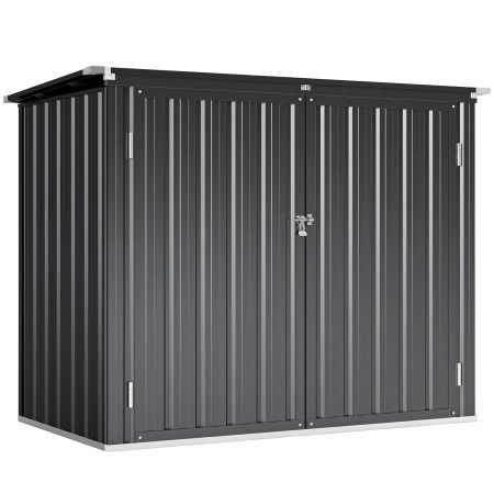Gradina & balcon -  Depozit pentru Exterior 1.1m² din Otel Galvanizat cu 2 Usi Blocate, Depozit pentru Cosuri de Gunoi cu Capac Rabatabil, Magazina pentru Gradina pentru 2 Cosuri si Unelte, Gri inchis