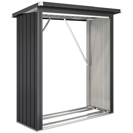 Gradina & balcon -  Depozit pentru Lemne din Otel pentru Exterior, Baza Ridicata si Acoperis inclinat, 150x66.5x150 cm, Gri inchis