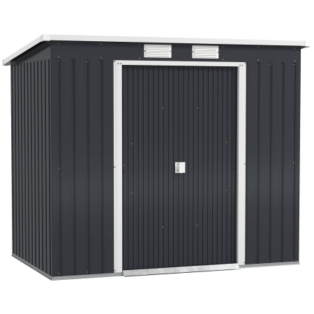 Gradina & balcon -  Depozit pentru Unelte de Gradina din Metal cu Kit Fundatie, Usi Duble, Ventilatie si Acoperis inclinat, Gri