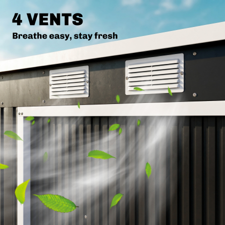  Depozit pentru Unelte de Gradina din Metal cu Kit Fundatie, Usi Duble, Ventilatie si Acoperis inclinat, Gri [6]
