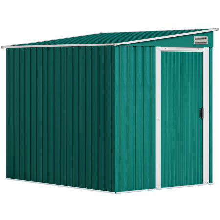 Prelate, pavilioane, umbrele terasa -  Depozit pentru Unelte din Metal 1.5x2m cu Baza, Usa Glisanta si Acoperis inclinat, Verde