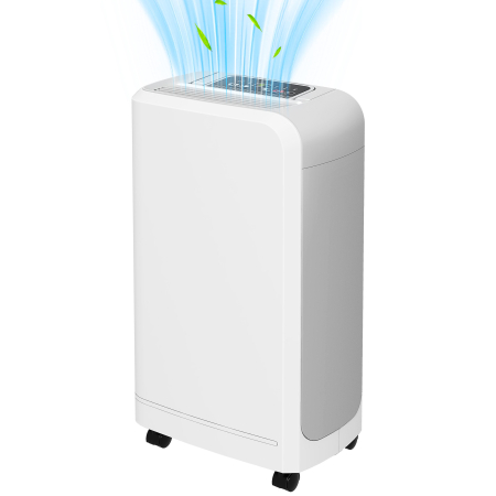 Instalatii sanitare, termice & climatizare -  Dezumidificator de 12L cu Rezervor de Apa, Temporizator 24H si Afisaj Digital al Umiditatii, 28x18x50,6 cm, Alb