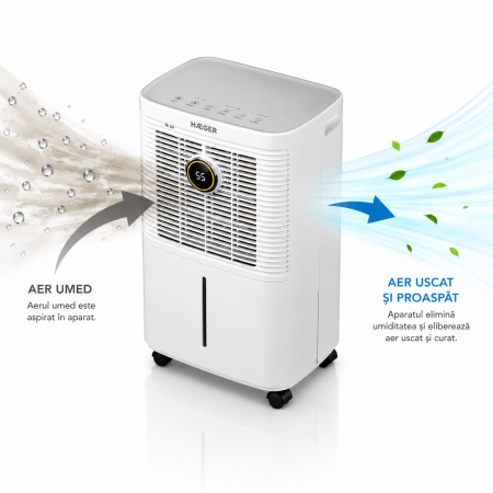 Dezumidificator digital HAEGER DIGI DESUMI 10, Capacitate 10 L/zi, Display digital, Control tactilrezervor 1.6L, Drenaj continuu, Alb [1]