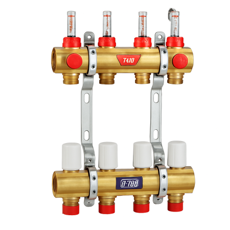 Incalzire in pardoseala - Distribuitor colector Giacomini R553FY008, cu debitmetre, 8 circuite, 1” x baza 18, alama, 10 bar, 5–110 °C