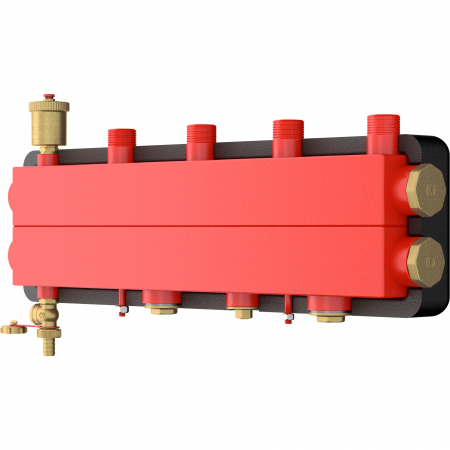 Incalzire in pardoseala - Distribuitor cu butelie de egalizare incorporata Giacomini R586SEY02, 2 iesiri, DN25, 2 zone independente, suprafata totala 350mp, 150 mp incalzire radiatoare si 200 mp incalzire in pardoseala