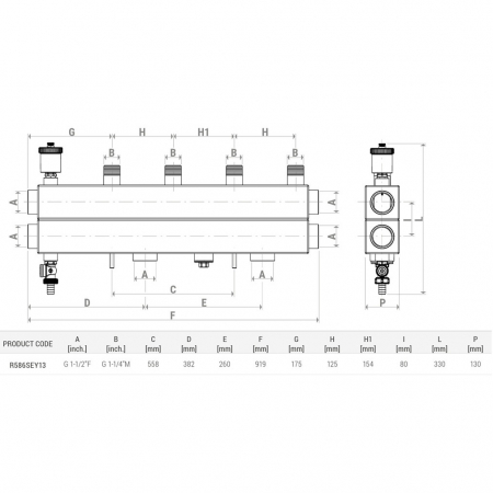 Distribuitor cu egalizare Giacomini R586SEY03, 3 iesiri, DN25, 3 zone independente, suprafata totala 500mp, 200 mp incalzire radiatoare si 300 mp incalzire in pardoseala [4]