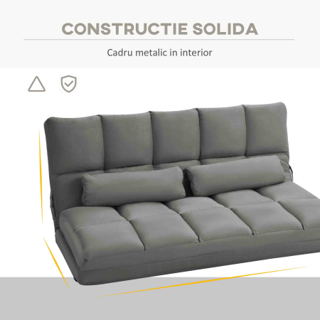 , Divan de Podea 2 in 1, cu Spatar Reglabil in 7 Niveluri si Perne, 130x73x60 cm, Gri Carbone [6]
