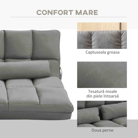 , Divan de Podea 2 in 1, cu Spatar Reglabil in 7 Niveluri si Perne, 130x73x60 cm, Gri Carbone [5]